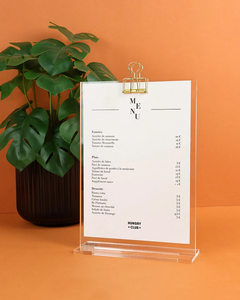 Porte Menu de Table A5 Transparent