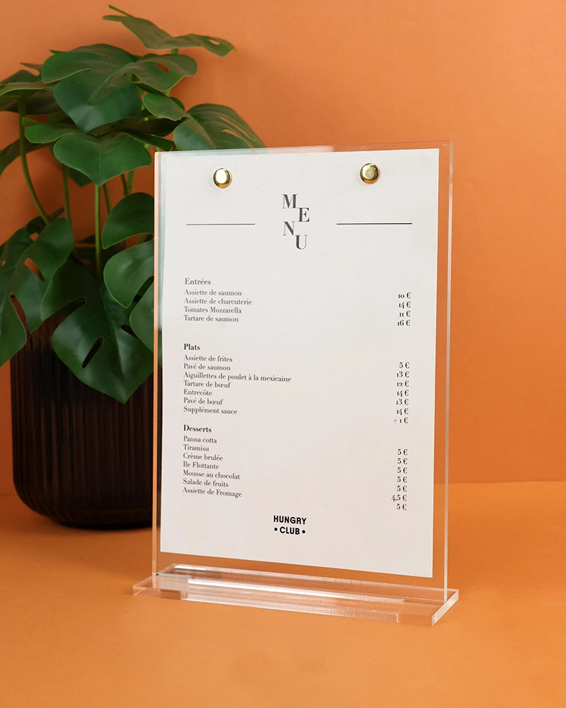 Porte Menu de Table A5 Transparent