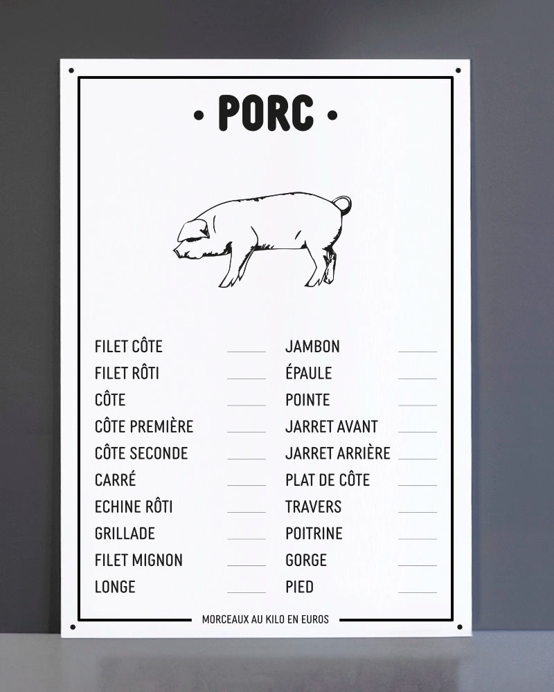 Tableau de Prix  Boucherie - Feutre Effaçable -