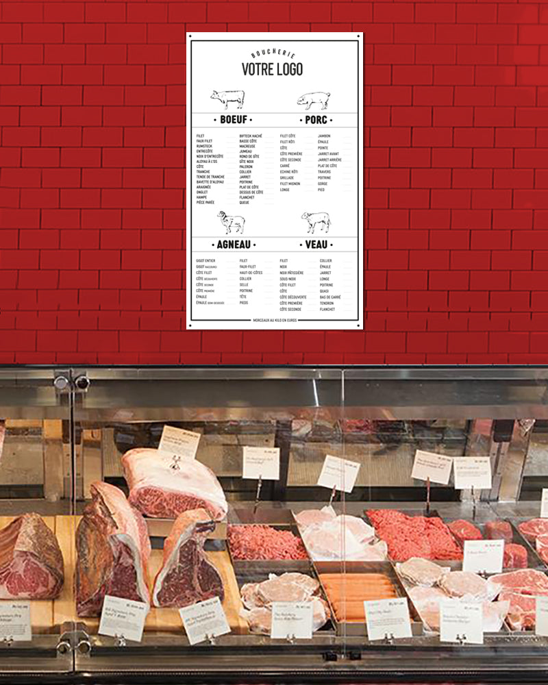 Tableau de prix Boucherie - Feutre Effaçable - Logo personnalisable