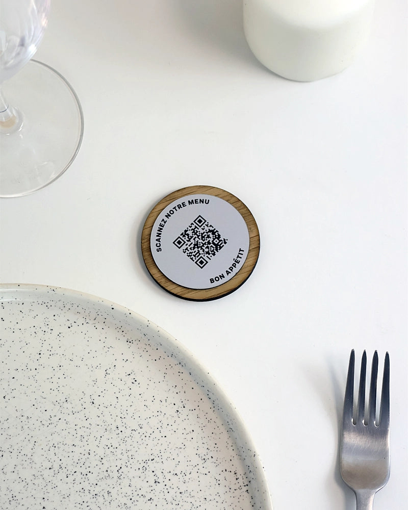 Jeton Bois Menu QR code "Slim" - à poser