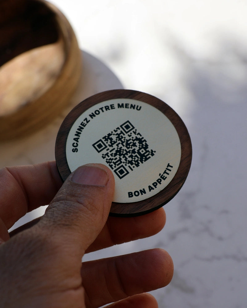 Jeton Bois Menu QR code "Slim" - à poser