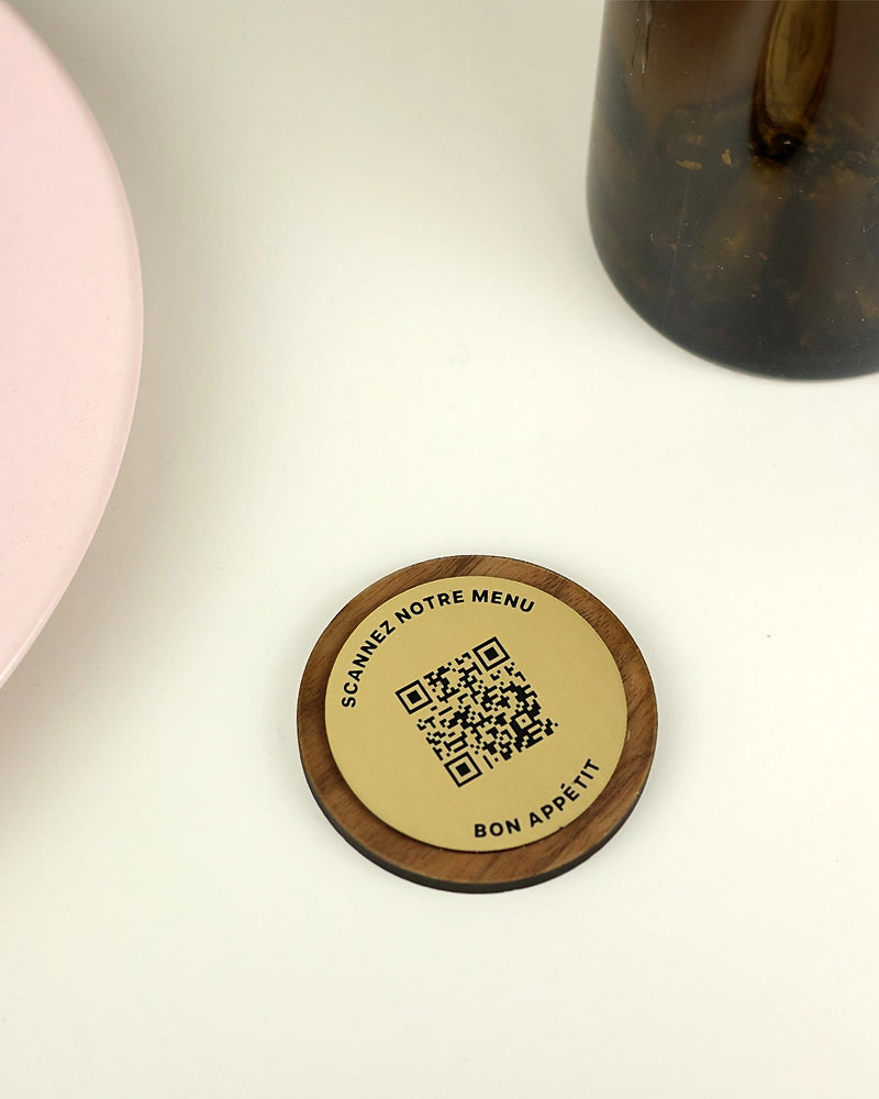 Jeton Bois Menu QR code "Slim" - à poser